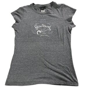 Vtg 2005 Graceland Home of Elvis Guitar Graphic Tee Gray Women's XL (M)